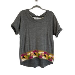 Dolan Embroidered Dolman Short Sleeve Sweatshirt Size M Gray Multicolor Boho